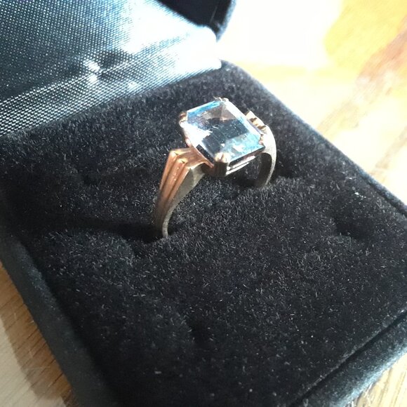 10K Yellow Gold Filled Blue Emerald cut Stone Ring - Picture 4 of 10